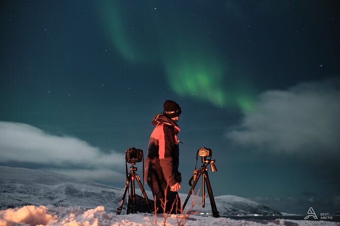 Aurora Safari Chase by big bus, free Photos, toilet onboard - Where the Night Begins: Prostneset Harbor at 6:15 pm