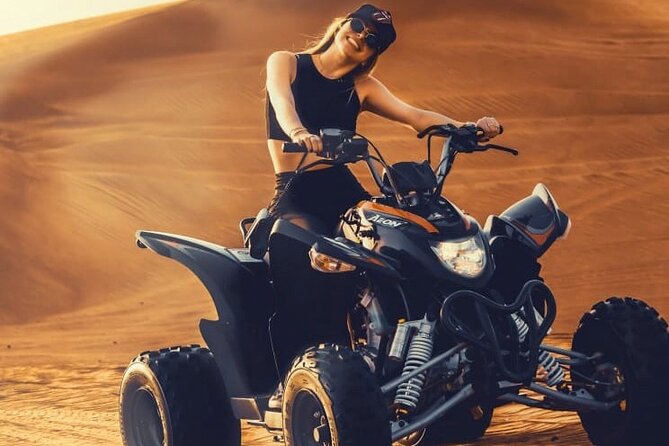 Desert Safari Dubai at Evening with BBQ Dinner - Lahbab red dunes: dune bashing, sand boarding, and sunset photo time