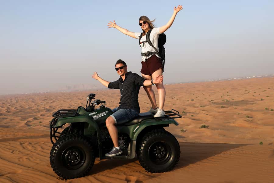 Dubai: Adventure Quad Bike Safari, Camel Ride & Refreshment - Sandboarding after the dunes: fun, fast, and surprisingly doable