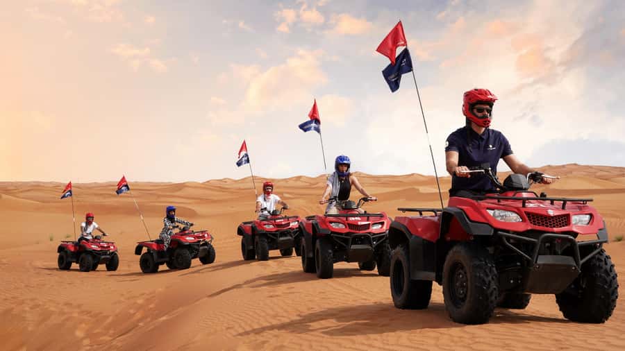 Dubai Desert Safari - Camel Ride, Sandboarding & 30 Min Quad - Pickup in Dubai and the Drive to Lahbab Desert