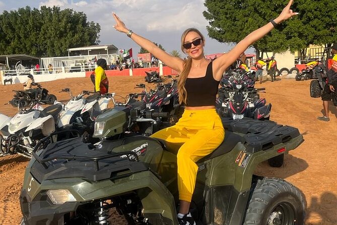 Dubai Desert Safari Sharing with Quad, Shows, Camel and Dinner - Sunset, Sandboarding, and Photo Time Before the Camp