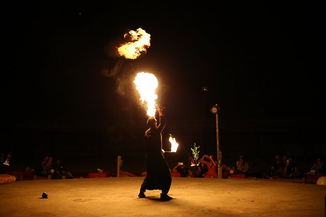 Dubai Desert Safari with Belly Dance, Fire Show and Tanura Show-The Full Package - The food setup: Arabic snacks and a four-course BBQ dinner