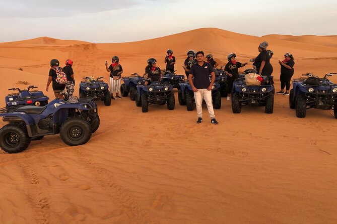 Dubai Desert Safari With Camp Activities and ATV Self Drive Quad Bike - Bedouin-Style Desert Camp: Dinner, Drinks, and a Real Night Switch