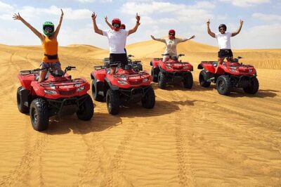 Dubai: Jeep Desert Safari, Camel Ride, and Quad Bike Tour - Lahbab stop 1: quad biking with a real safety moment