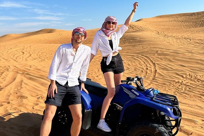 Dubai: Morning Quad bike & Safari Adventure , Sandboarding, camel - Photo Stops and Professional Camera Moments With the Guide