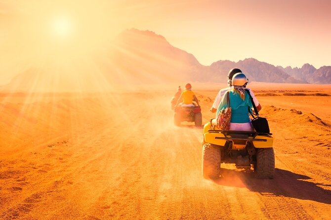 Hurghada: ATV Quad Safari, Camel Ride & Bedouin Village Tour - Reaching the Bedouin Village: tea, camel ride, and mountain sunset mood