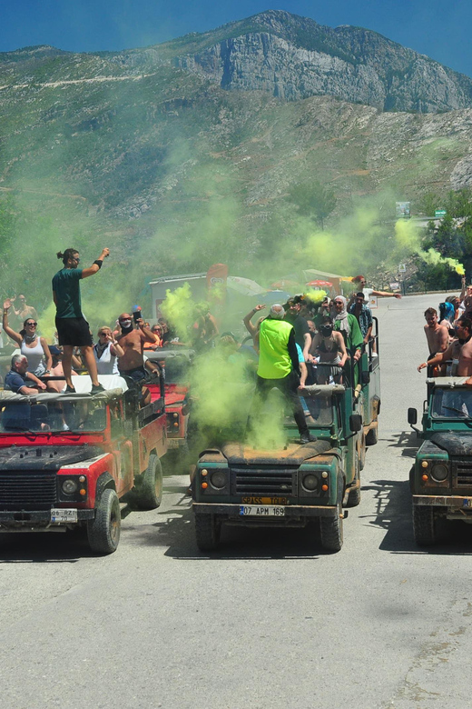 Jeep Safari-Lunch-Boat-Canyon-Waterfall-Foam,Water Party - From Side pickup to jeep safety briefing