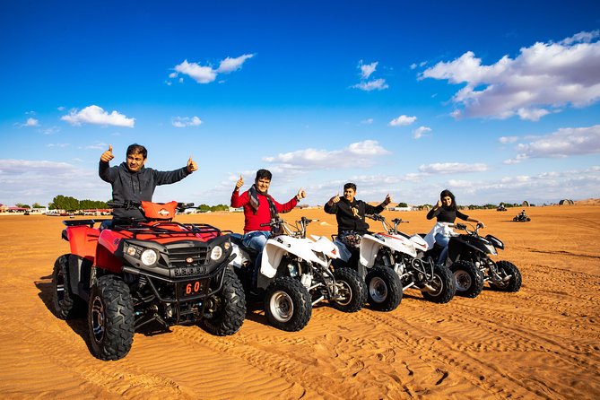 Quad Bike & Premium Desert Safari, with BBQ Dinner with 6 shows - Dune bashing, sand boarding, and camel riding at golden hour