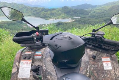 Trip to the heart of Tahaa Safari Mountains in Quad / ATV - Stop 2 in Hipu: a reserved trail, fruit-and-veg fields, and lagoon views