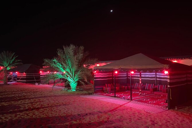 VIP Evening Desert Safari with Camel Ride & BBQ Dinner–Shared Car - Dinner setup: BBQ buffet with vegetarian options and drinks